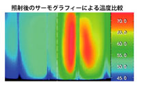 照射後のサーモグラフィーによる温度比較